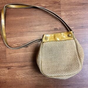 Vintage Bottega Veneta Raffia Chic Woven Mustard and Gold Shoulder Bag